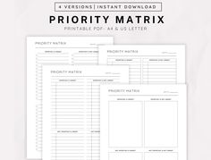 the printable priority math worksheet is shown in three different sizes and colors