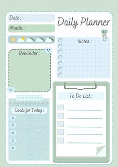 the daily planner is shown with notes and reminders on it's side, as well as an empty notepad