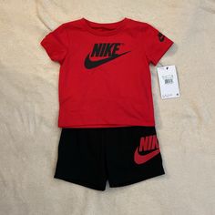 Nike Baby Boys Outfit Size 18 Months. Short Sleeve Shirt And Shorts. Red Shirt And Black Shorts. Brand New! Red Cotton Short Sets, Red Cotton Sports Set, Red Casual Playtime Sets, Red Sporty Playtime Sets, Nike Red Playwear Sets, Lacoste Outfit, Baby Boys Outfit, Baby Boy Nike, Future Son