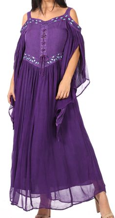 Sakkas Roisin Women's Medieval Celtic Renaissance Long Sleeve Costume Dress#color_Purple Corset Closure, Embroidered Caftan, Open Sleeves, Medieval Dress, Leggings Sale, Caftan Dress, Fashion Inspiration Design, Sheer Chiffon, Dress Cover