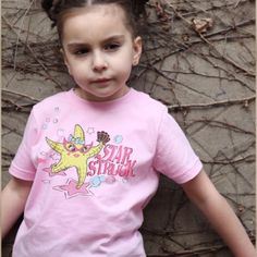 100% Fine Cotton Jersey Cute Short Sleeve T-shirt With Star Print, Pink Star Print Short Sleeve T-shirt, Pink Short Sleeve T-shirt With Star Print, Pink Tee Shirt, Fish Graphic, Star Fish, Pink Tee, Starfish, Kids Shirts