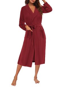 PRICES MAY VARY. SOFT AND FLUFFY: Designed with comfort in mind, Ekouaer women's bathrobe is soft and gentle on the skin, yet fluffy enough to give you the comfort you deserve at all times. Made from high-quality plush material, comfortable fabric lets you fully enjoy a cozy time at home FASHIONABLE DESIGN: An elegant kimono style bathrobe with a belted waist ensures a secure and flattering fit for any body type. With a turndown collar design, front pockets, long sleeves, and a calf-length cut, Knit Kimono, Elegant Kimono, Womens Bathrobes, Robes For Women, Knit Loungewear, Kimono Style, Turndown Collar, Collar Designs, Kimono Fashion