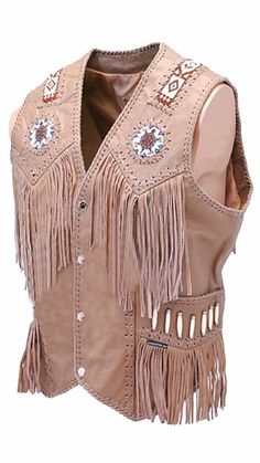 Men's Cowhide Leather Fringed and Beaded Western Waistcoat on Storenvy Mens Western Vest, Fringe Leather Vest, Native American Western, Cowboy Vest, Mens Western Wear, Western Vest, Western Brown, American Western, Fringe Leather Jacket