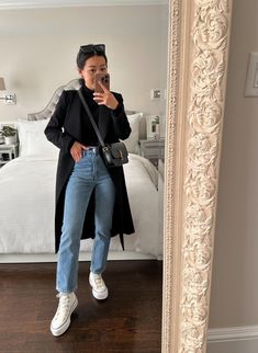 Petite Fall Outfits, Converse Outfit Fall, Platform Converse Outfit, Straight Jeans Outfit, Booties Outfit, Platform Converse, Outfits Petite, Outfits With Converse, Casual Winter Outfits