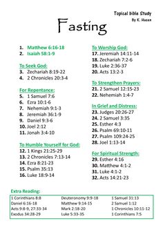 the table of contents for fasting, including numbers 1 - 8 and ten commandments