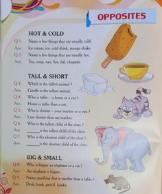 an elephant and other animals are depicted in this children's book about opposites