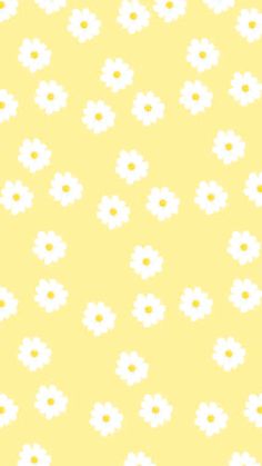 a yellow background with white daisies and brown dots on the bottom half of it