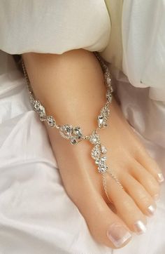 Wedding Barefoot Sandals Bridal Foot Jewelry Gold or Silver | Etsy Elegant Wedding Anklets With Rhinestones, Wedding Anklets With Rhinestones And Crystal, Elegant Silver Anklets With Bling, Elegant Silver Bling Anklets, Adjustable Silver Bridal Accessories For Bridal Shower, Wedding Silver Crystal Anklets, Elegant Crystal Anklets For Wedding, Adjustable Crystal Anklets For Wedding, Elegant Rhinestone Anklets For Party