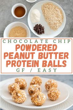 chocolate chip powdered peanut butter protein balls on a plate