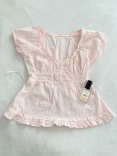 coquette brandy melville inspired babydoll top with ruffle lettuce trim edges Brandy Melville Babydoll Top, 2000s Babydoll Top, Babydoll Shirt Outfit, Coquette Brandy Melville, Brandy Melville Coquette, Baby Doll Tops, Brandy Mellvile, Babydoll Outfit