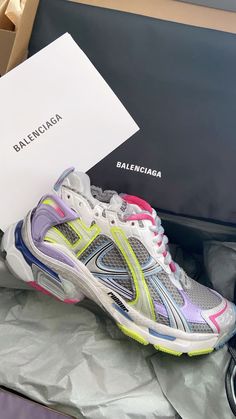 #shoes #balenciaga #runner Rainbow Balenciaga Runners Outfit, Balenciaga Shoes Aesthetic, Track Runners Balenciaga, Blue Balenciaga Shoes, Balenciaga Runners Outfit, Balenciaga Sneakers Outfit, Hard Shoes, Cute Chill Outfits, Shoe Rotation