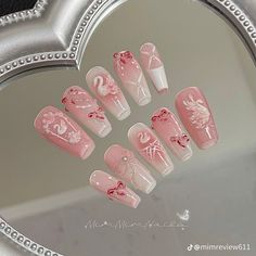 Swan Nails, Nail Pink, Pink Swan, Girly Acrylic Nails, Cute Acrylic Nail Designs, Kawaii Nails, Elegant Nails