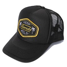 Keep Florida Wild! Sunshine State® is dedicated to keeping Florida wild by donating part of our proceeds to the Florida Wildlife Corridor. - Embroidered patch on 5 panel adjustable foam trucker hat. Black 5-panel Snapback Hat With Letter Print, Black Snapback Trucker Hat With Logo Patch, Black Trucker Hat With Letter Print For Outdoor, Trucker Hat With Embroidered Patch For Streetwear, Black Trucker Hat With Logo Patch, Black 5-panel Trucker Hat With Letter Print, Black Trucker Hat With Letter Patch For Outdoor, Black Trucker Hat With Letter Patch, Black Trucker Hat With Letter Patch For Streetwear