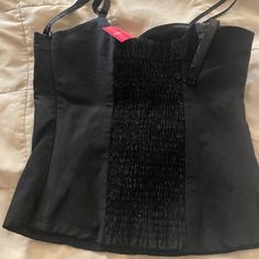 Black Textured Bustier, Size Small, Nwt Elegant And Delicate Bcbg Girls, With Spaghetti Style Straps Sleepwear Black, Pumping Bras, Cotton Lingerie, Triangle Bralette, Pink Sports Bra, Girls Black, Black Textures, Victoria Secret Bras, Pink Bra