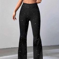 Women’s Sparkly Leggings Flare Bell Bottoms All Black Pants High Waisted Leggings. Size/Large. Color: Black With Sparkles. Osfa Waiste. (Stretchy Waist Band) Brand New. Brand: Shein. #Shein #Sheinwomen #Womensshein #Womensleggings #Bellbottoms Fitted Y2k Bottoms For Night Out, Black Y2k Style Trousers, Black Stretch Y2k Pants, Y2k Style Stretch Party Bottoms, Black Full Length Y2k Bottoms, Fitted Y2k Party Bottoms, Y2k Fitted Party Bottoms, Stretch Y2k Trousers, Y2k Style Stretch Trousers