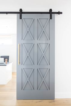 an open sliding door in a white room