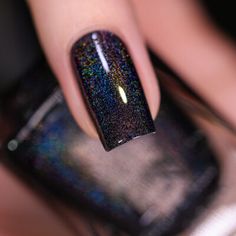 ILNP Boutique Nail Polish | All Stunning Colors and Finishes Black Nails With Multicolor Glitter, Dark Nails Sparkle, Black And Iridescent Nails, Dark Holographic Nails, Holographic Black Nails, Dark Nails Glitter, Black Holo Nails, Black Sparkle Nails Acrylic, Black And Sparkle Nails