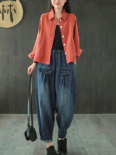 Sku CY-!64419 Material Denim , >50%Cotton Style Loose , Wide Leg , Harem pants Feature Elasticity Occasion Original Creation , Leisure Fashion Seasons Spring , Autumn Type Jean Pants Bottoms Color SAME AS PICTURE Size FREE SIZE Model's weight:55kg Model's height:165cm（64.96 inches) Please consult the size chart we provide for this item's measurements to help you decide which size to buy.Please note: There may be 1-3cm differ due to manual measurement.CMINCH Waist Hips Thigh Leg Opening Length FREE SIZE 67-104 132 79 35 89 Spring Utility Jeans With Loosely Fitted Hips, Relaxed Fit Jeans With Pockets For Fall, Baggy Medium Wash Bottoms With Button Closure, Spring Dark Wash Pants With Patch Pockets, Casual Fall Jeans With Patch Pockets, Baggy Cotton Jeans With Button Closure, Dark Wash Relaxed Fit Pants With Button Closure, Baggy Washed Bottoms For Fall, Washed Pants For Workwear In Fall