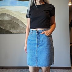 Esprit denim pencil skirt from the 1990's, around 1992 or so (I totally remember the "cool girls" at my school that had this skirt!). High waist, curvy shape. Tagged as vintage 13/14, more like a M by today's standards. Waist measures 30", hip/bum is 40", and 19.25" long. Excellent condition! The Esprit logo patch on the back waist has worn off with time and laundering, which has pretty much happened to all of these after all of these years. Fitted Y2k Style Dark Wash Denim Skirt, 90s High Waist Fitted Skirt, High Waist Fitted 90s Skirt, Casual Fitted Denim Pencil Skirt, 90s Style Fitted Denim Skirt In Medium Wash, Retro Fitted Dark Wash Denim Skirt, 90s Style Fitted Medium Wash Denim Skirt, 90s Denim Skirt With Pockets, Retro Fitted Denim Blue Skirt