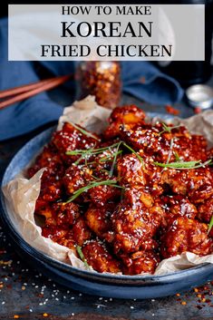 korean fried chicken in a bowl with text overlay