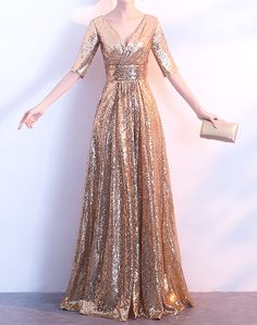 Sequin Dress Outfit, Womens Sequin Dresses, Party Dresses With Sleeves, Plus Size Sequin Dresses, Long Sequin Dress, Gold Mermaid, Dress Sleeves, Gowns Bridesmaid, Sequence Dress