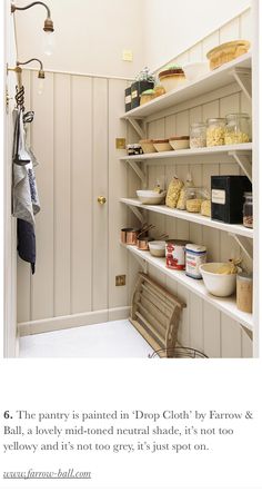 a room that has shelves with food on them and other items in the closets