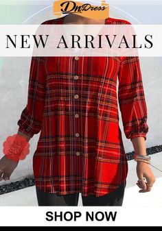 Nova I Women Plaid Button Up V-neck Button Up, Shop Now, Plaid, V Neck, Free Shipping, Red