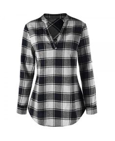 Buy Curved Hem Plaid Blouse - Black + White - 3W33243522 online, fidn many other Designer Women's Clothing Tartan Blouse, Curved Hem Top, Checkered Blouse, Floral Chiffon Blouse, Cheap Blouses, Clothing Sites, Rayon Shirt, Plaid Top, Plaid Blouse