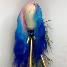 Peruvian Hair Pink And Blue Ombre Color Lace Front Wig Cute Wigs, Natural Waves Hair, Creative Hair Color, Lace Fronts, Wig Ideas, Pretty Hair Color, Peruvian Hair, Front Lace Wigs Human Hair, Wigs Human Hair