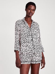 catch some z's in these glamorous charmeuse pjs styled with leopards. (rawr.) | Kate Spade Leopard Spots Short Pj Set, Cherry Quartz - XS Cherry Quartz, Short Pj Set, Leopard Spots, Leopards, Pj Sets, Pink Print, Kate Spade New York, Leopard Print, Kate Spade