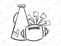 a drawing of a bottle and football on a white background