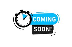 an alarm clock with the words coming soon on it and a blue arrow pointing up