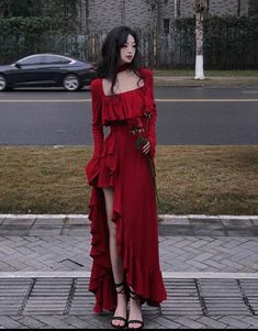 Club Owner Outfit, Kpop Prom Dresses, Red Long Dress Aesthetic, Women In Red, Fancy Pictures, Italian Formal Dress, Red Dress Princess Aesthetic, Elegant Red Dress Aesthetic, Red Dress Kpop Outfit