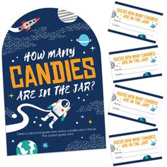 some candy bar wrappers with space theme on them