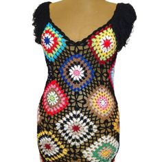 Multicolor V-neck Crochet Top For Summer, Multicolor Crochet V-neck Dress, Fitted Crochet Patterns For Beach, Knit Mini Dress For Beach, Beach Mini Dress In Knit, Multicolor Crochet Dress For Spring Beach Cover-up, Bohemian Crochet Knit Dress For Vacation, Bohemian Crochet Dress In Knit For Vacation, Bohemian Knit Beach Dresses