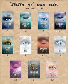 the book covers for shattered me series, which are all in different colors and sizes