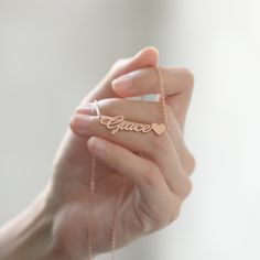 Dainty Rose Gold Name Necklace As Gift For Her, Pink Name Necklace For Valentine's Day Gift, Personalized Delicate Heart Necklace For Her, Personalized Delicate Heart Necklace As A Gift For Her, Delicate Personalized Heart Necklace As Gift For Her, Delicate Rose Gold Heart Necklace For Mother's Day, Rose Gold Name Jewelry For Valentine's Day, Rose Gold Name Necklace For Valentine's Day Anniversary, Personalized Rose Gold Name Necklace For Valentine's Day