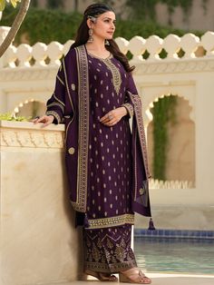 Embroidered Jacquard & Silk Salwar Kameez - Indian Dress - C775B | Fabricoz USA Churidar Suits, Palazzo Suit, Salwar Suits Online, Indian Dress, Color Pairing, Cotton Suits, Work It, Lovely Colors, Salwar Kameez