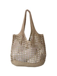 a handbag made out of jute and woven material with holes in the front