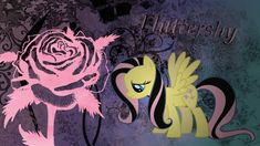 an image of a pink and black pony next to a rose with the word flutterershy on it