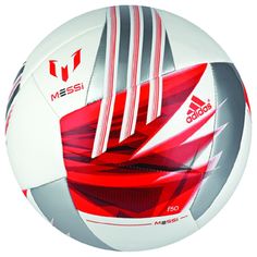 a soccer ball with red and white stripes