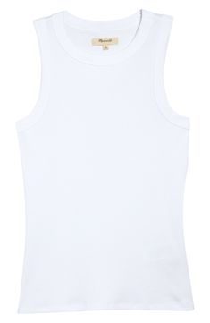 Slim, sexy and streamlined, the brand's best-selling tank is made from supersoft rib and has a high neckline and cutaway shoulders. 23 1/2" length (size Medium) Crewneck Cutaway shoulders 95% Supima® cotton, 5% elastane Machine wash, tumble dry Imported Basic Fitted Tank Vest, Classic Fitted Tank Top, Basic Solid Tank Top, Seamless Racerback Top With Minimal Stretch, High Stretch Ribbed Tank Top, Classic Stretch Crew Neck Tank Top, High Stretch Sleeveless Top For Everyday, Seamless Tank Top With Minimal Stretch, Classic Seamless Sleeveless Tank Top