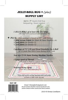 the jelly roll rug and supply list