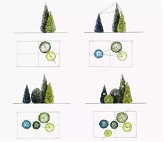 four different types of trees and bushes