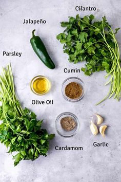 the ingredients for this recipe include parsley, cumin, garlic, and jalapeno