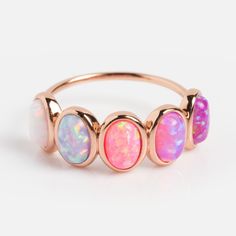 Rose Gold Opal Ombre Candy Band | Local Eclectic Antique Opal Jewelry, Gold Opal Ring, Pink Opal Ring, Opal Wedding Band, Opal Ring Vintage, Rose Gold Opal Ring, Natural Opal Ring, Local Eclectic, October Birthstone Rings