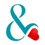 the amp and heart logo is shown on a white background with a red heart in front of it