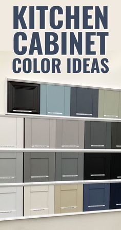 the kitchen cabinet color ideas are displayed on shelves