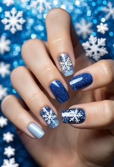 October Nails November Blue Nails, Blue October Wallpaper, Blue Ombre Winter Nails, Blue October Quotes, Midnight Blue Nails, Dark Blue Nails With Snowflakes, Gel Polish Designs, December Nails