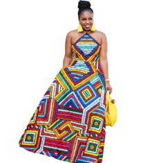 Sexy Print Halter Tube Top Backless Large Swing Dress multicolor-S Africa Clothes, Traditional African Clothing, Flowy Maxi Dress, African Dresses, African Dresses For Women, Beachwear For Women, Traditional Clothing, Evening Attire, Flowing Maxi Dress